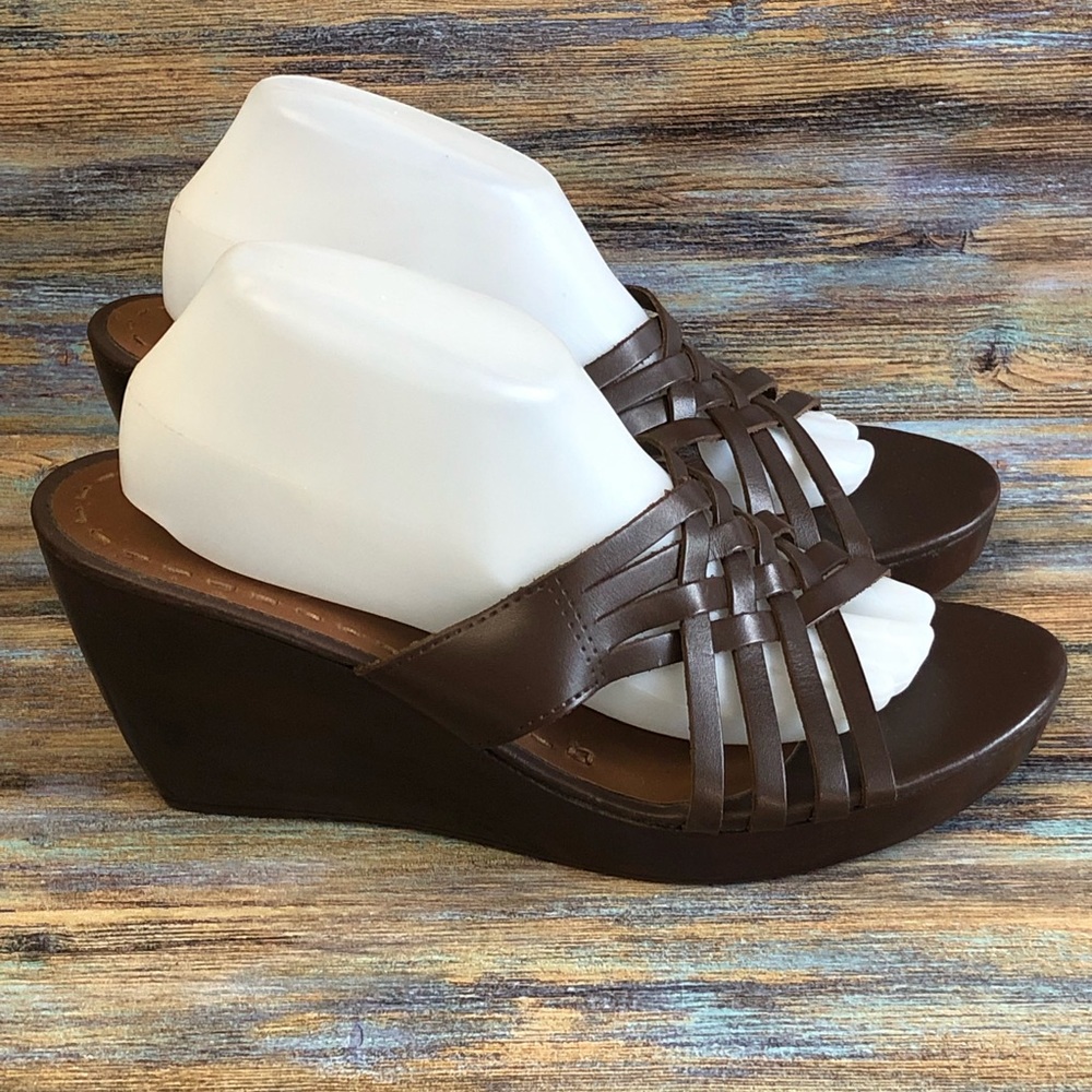Dexter Wedges Slip On Weaved Sandals Brown Faux Leather Women's Size 11W